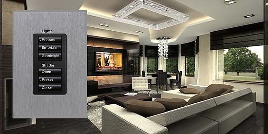 Modern home entertainment area with control panel